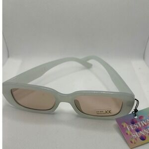 Womens Off White Rectangular‎ Sunglasses UV 400 Protection Cat 1
